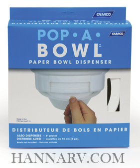 Camco 57211 RV Pop-A-Bowl White 6 Inch Paper Bowl Dispenser
